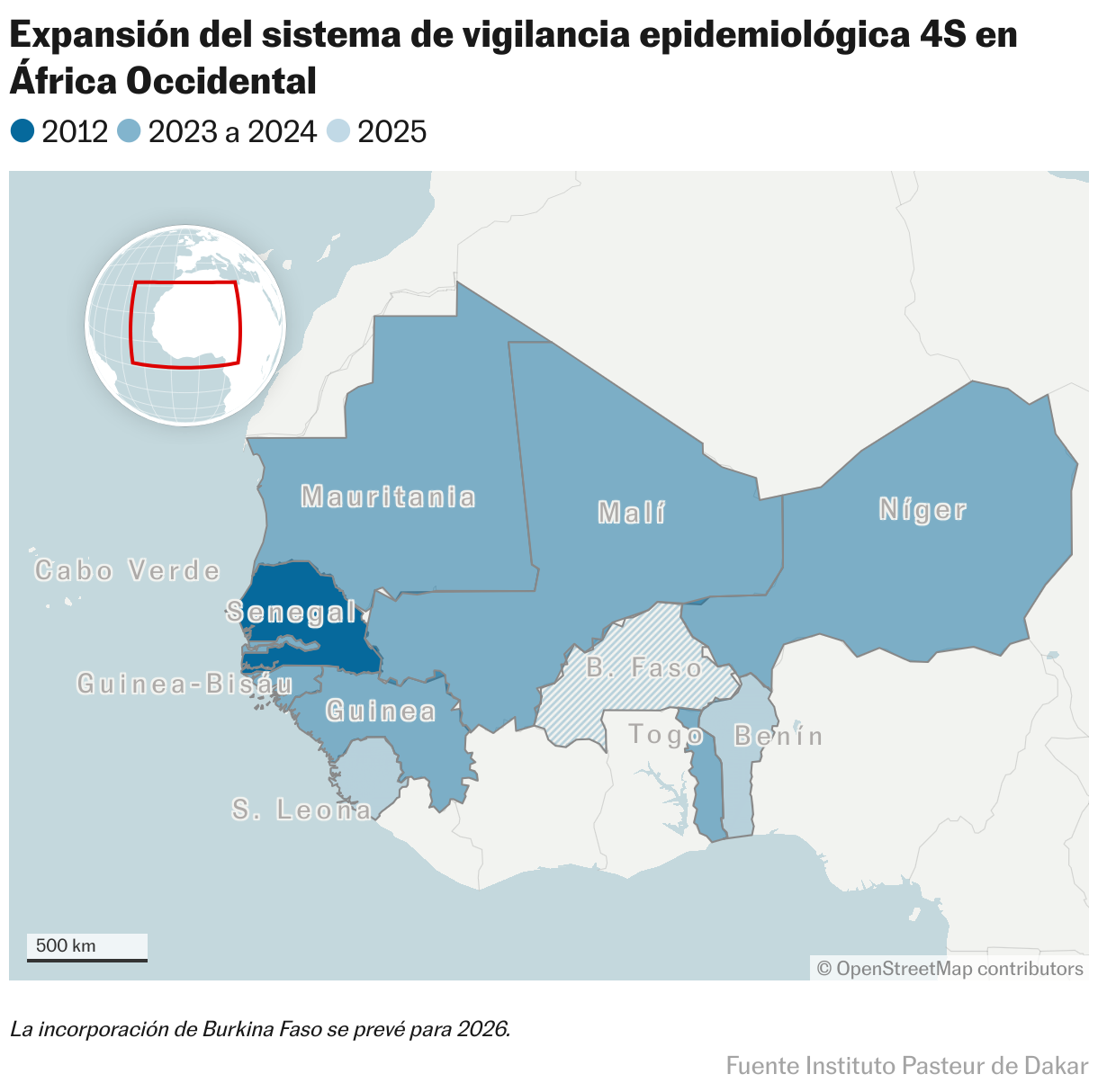 Laboratorios ‘made in Africa’ para detectar epidemias en tiempo récord Expansión del sistema de vigilancia epidemiológica 4S en África Occidental (Mapas de ubicación)