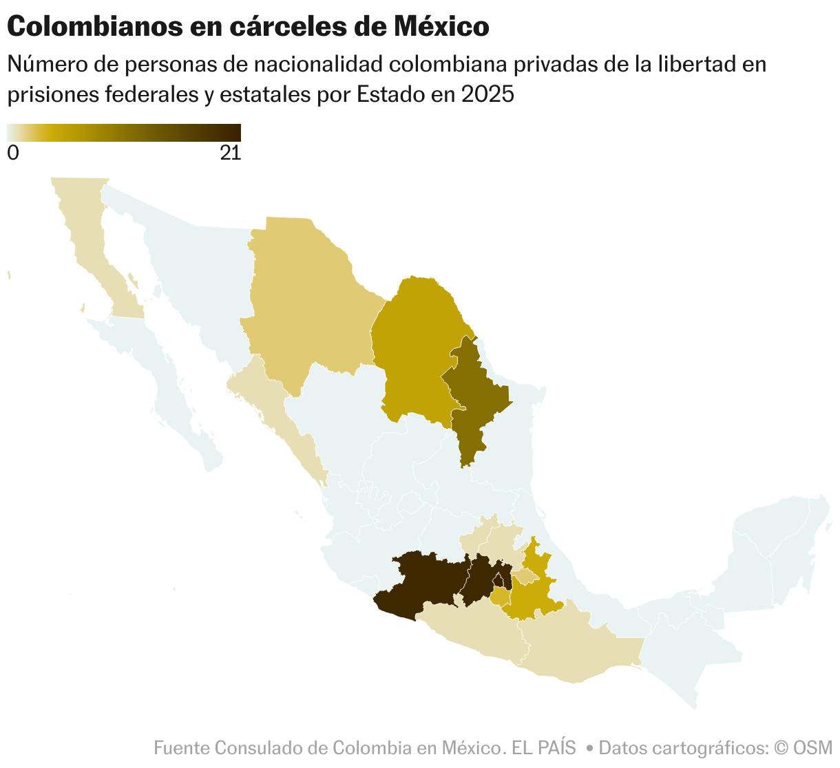 Iván Cano, el preso del horror de México Colombianos en cárceles de México (Mapa coroplético)