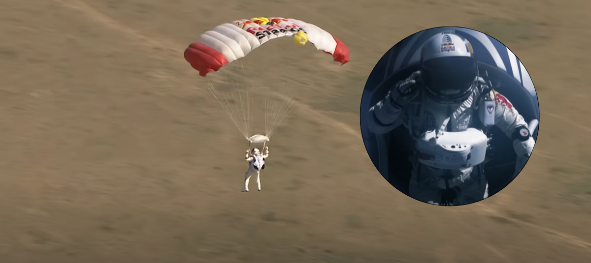 Paracaidista sobrevivió tras quedar enganchado al ala del avión durante un salto sobre un aeropuerto en Australia El salto de Felix Baumgartner en 2012.