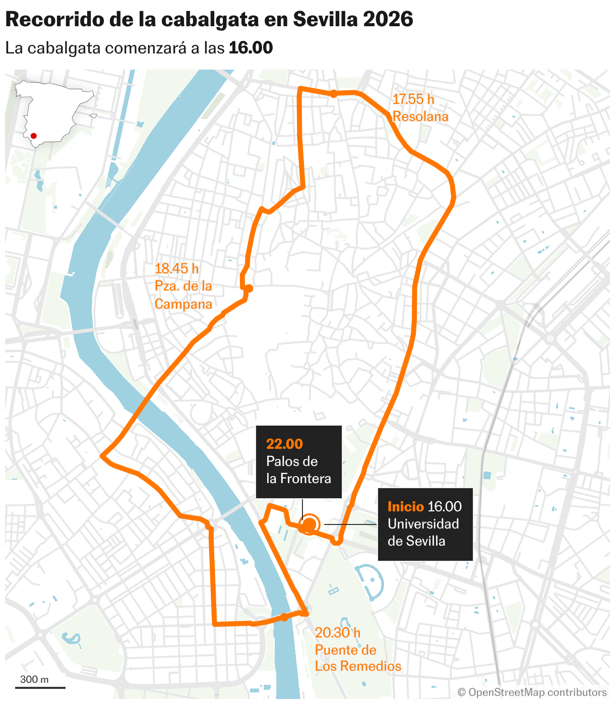 Cabalgata de Reyes Magos: horarios y recorridos Recorrido de la cabalgata en Sevilla 2026 (Mapas de ubicación)