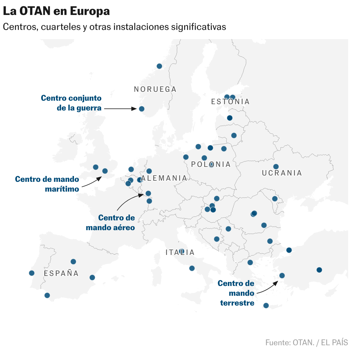 Una intervención de Trump en Groenlandia dinamitaría la OTAN La OTAN en Europa (Mapa del símbolo)