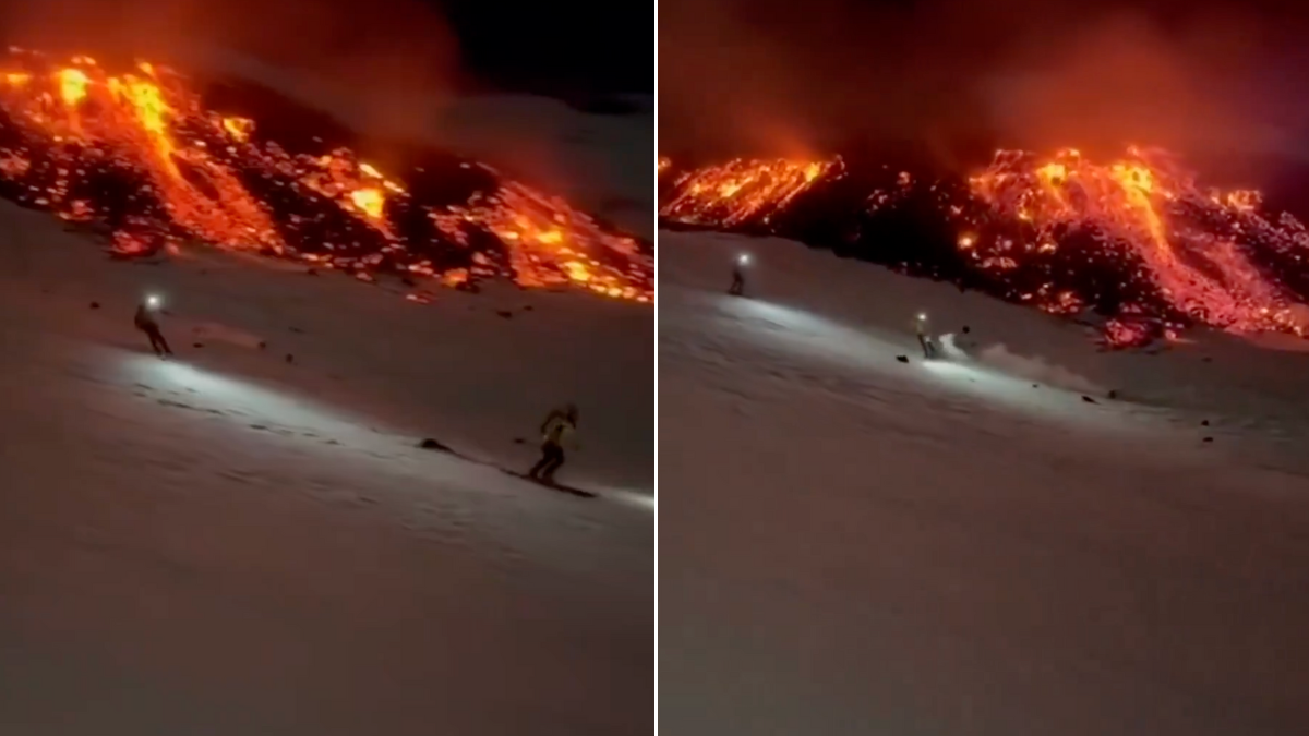 Video: esquiadores descienden el volcán Etna en plena erupción entre ríos de lava incandescente y nieve blanca Video: esquiadores descienden el volcán Etna en plena erupción entre ríos de lava incandescente y nieve blanca