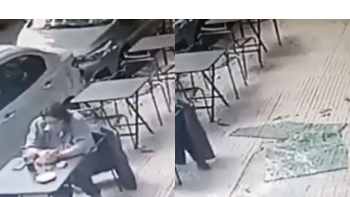 Video: hombre estaba desayunando y le cayó un ventanal de vidrio encima Video: hombre estaba desayunando y le cayó un ventanal de vidrio encima